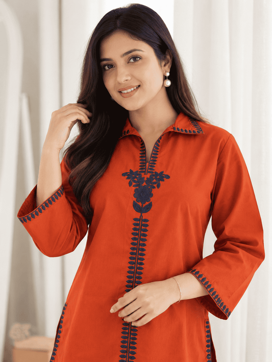 Rust Orange Cotton Blend Co-ord Set