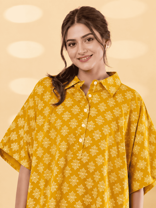 Mustard Printed Cotton Blend Co-ord Set