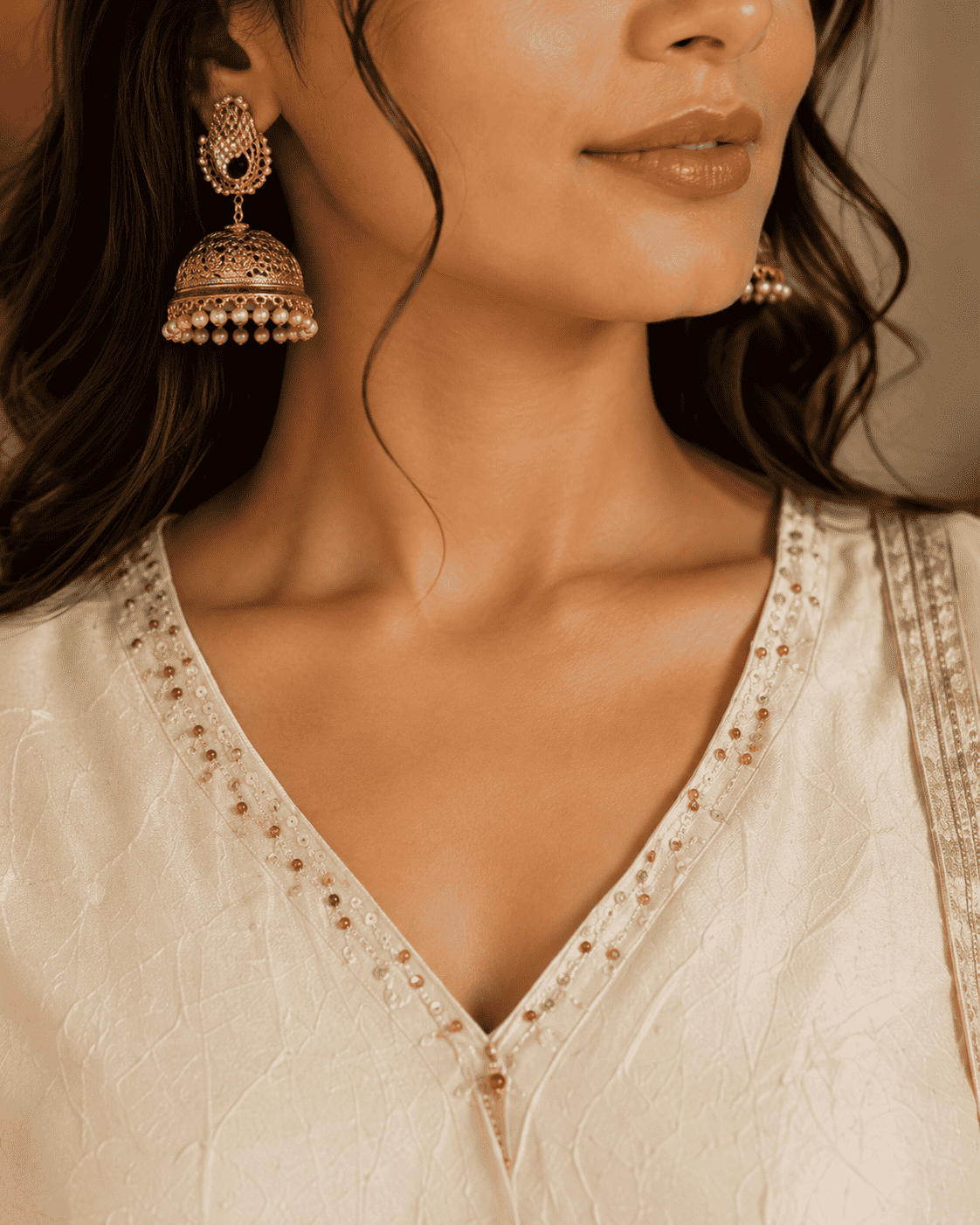 Ivory silk blend with embroidery lehenga choli set with net dupatta