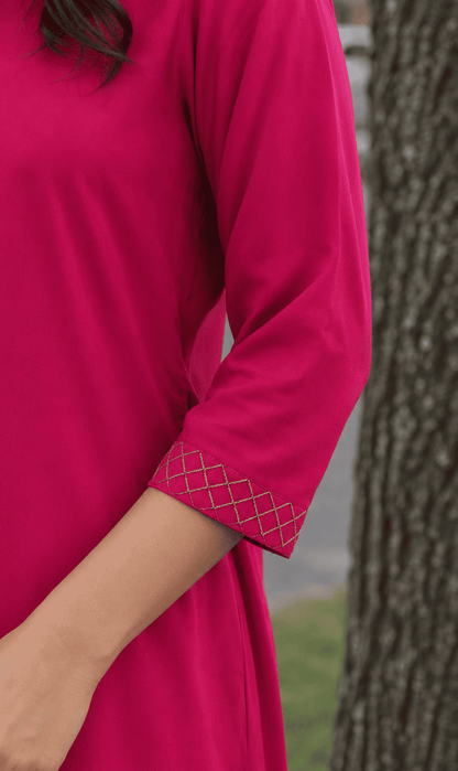 Pink Modal Cotton Embroidered Kurta Pant Set