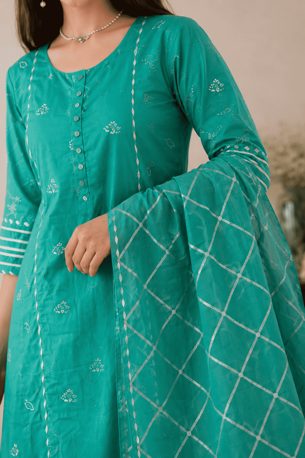 Green Silk embroidered Kurta Pant Set with dupatta