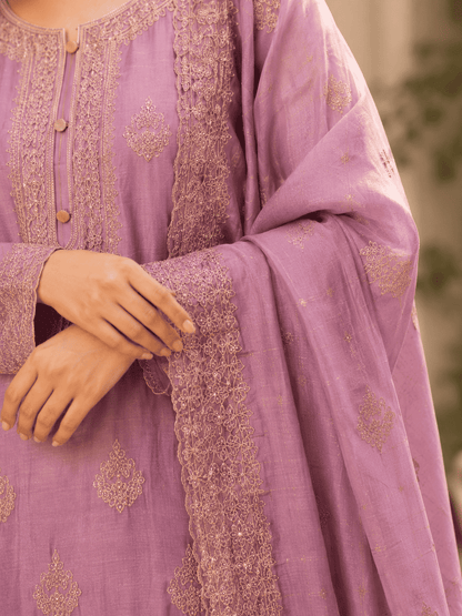 Semi-Stitched Shimmer Organza Silk In Soft Lavender Suit Material