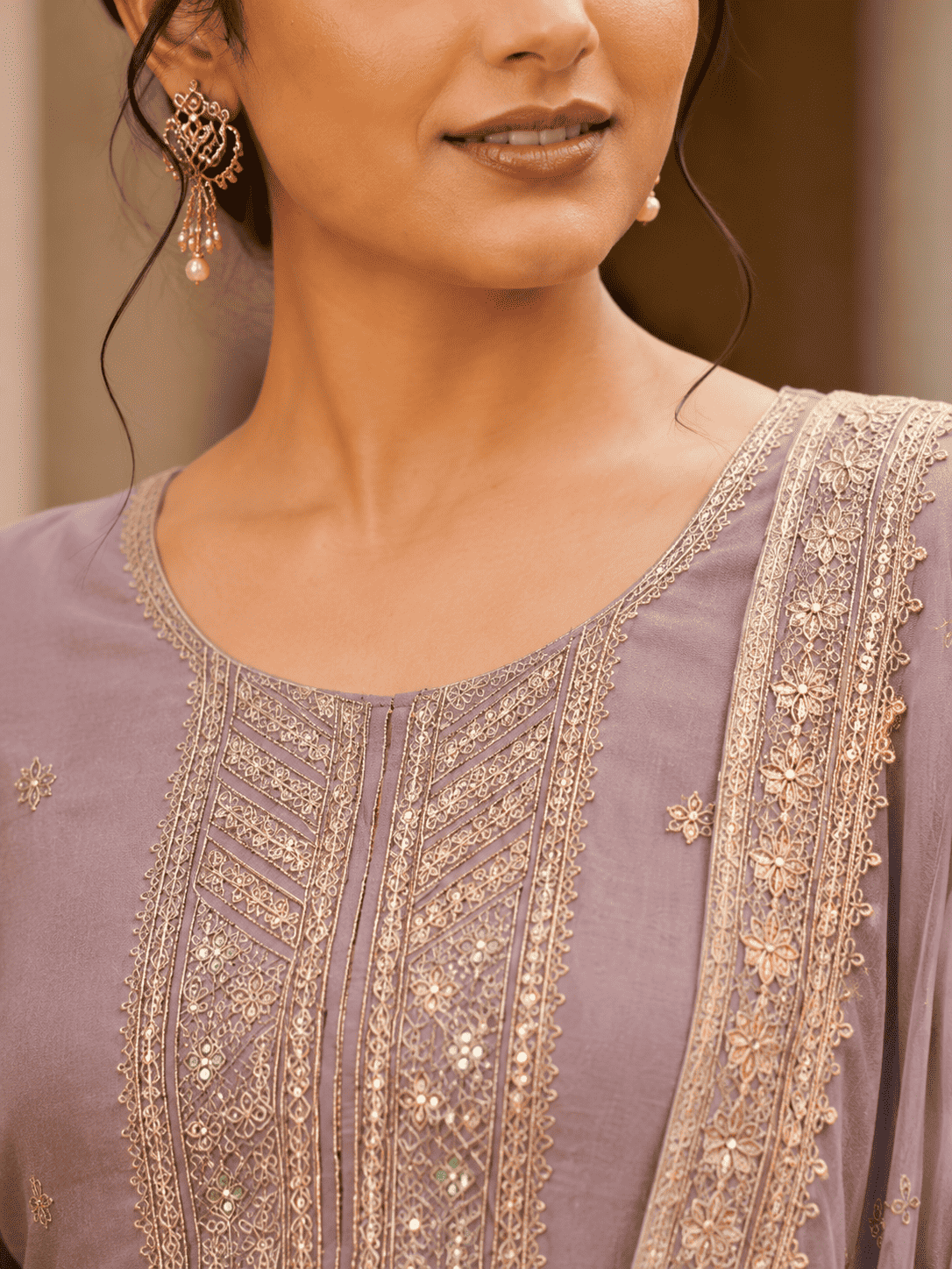 Lilac Semi-Stitched Sheer Organza with Sequins Suit Set With Dupatta