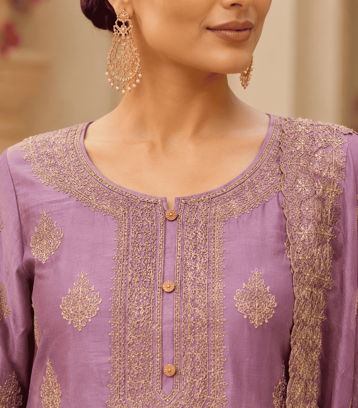 Purple-Lavender Semi Stitched Shimmer Tissue Suit Set With Dupatta With Embroidery
