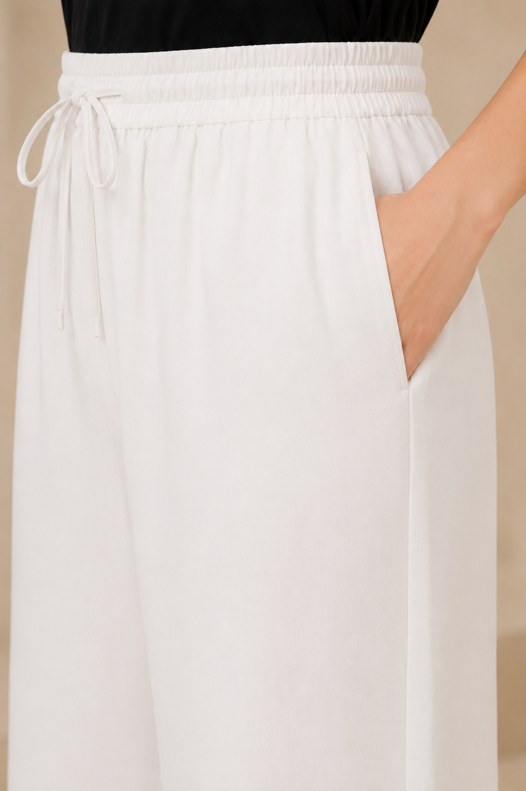 Solid White Cotton Straight Pants