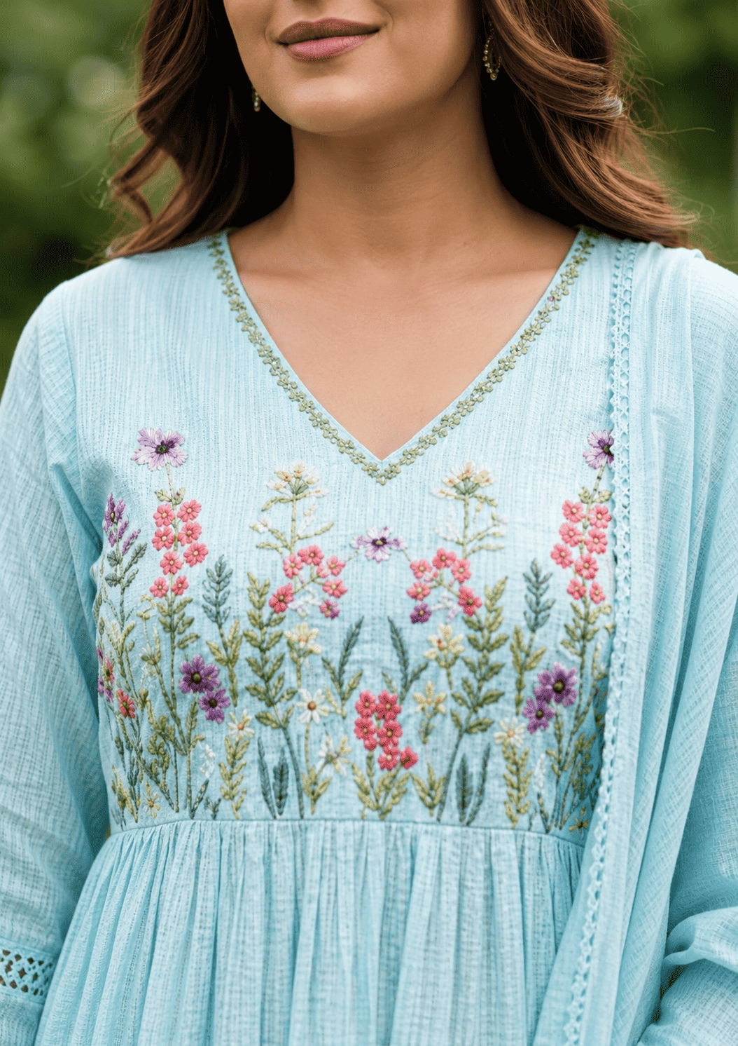 Pastel Blue malmal Embroidered Kurta pant Set with Dupatta