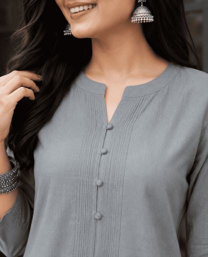 Grey Embroidered Modal Cotton Kurta Pant Set