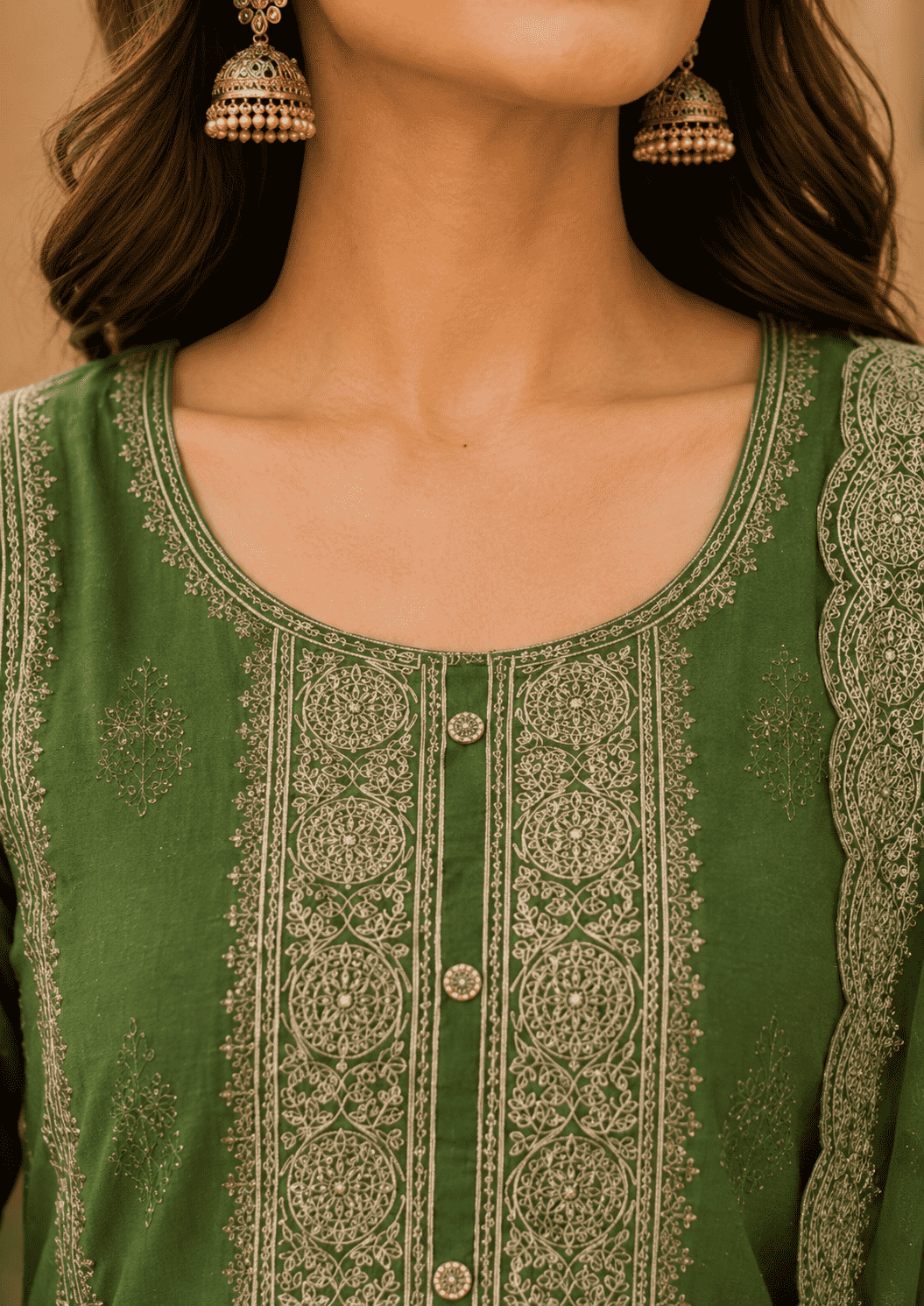 Bottle Green Semi-Stitched With Embroidery Chiffon Suit Set With Dupatta