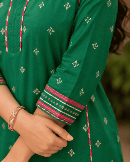 Emerald Green Jacquard booti Silk Kurta Pant Set