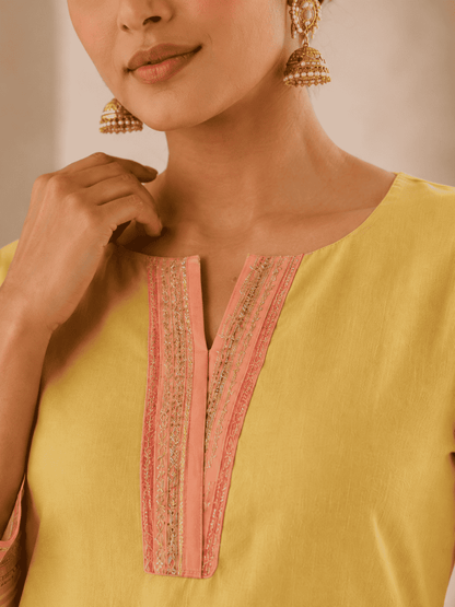 Yellow Digital Printed Cotton Kurta Pant Set