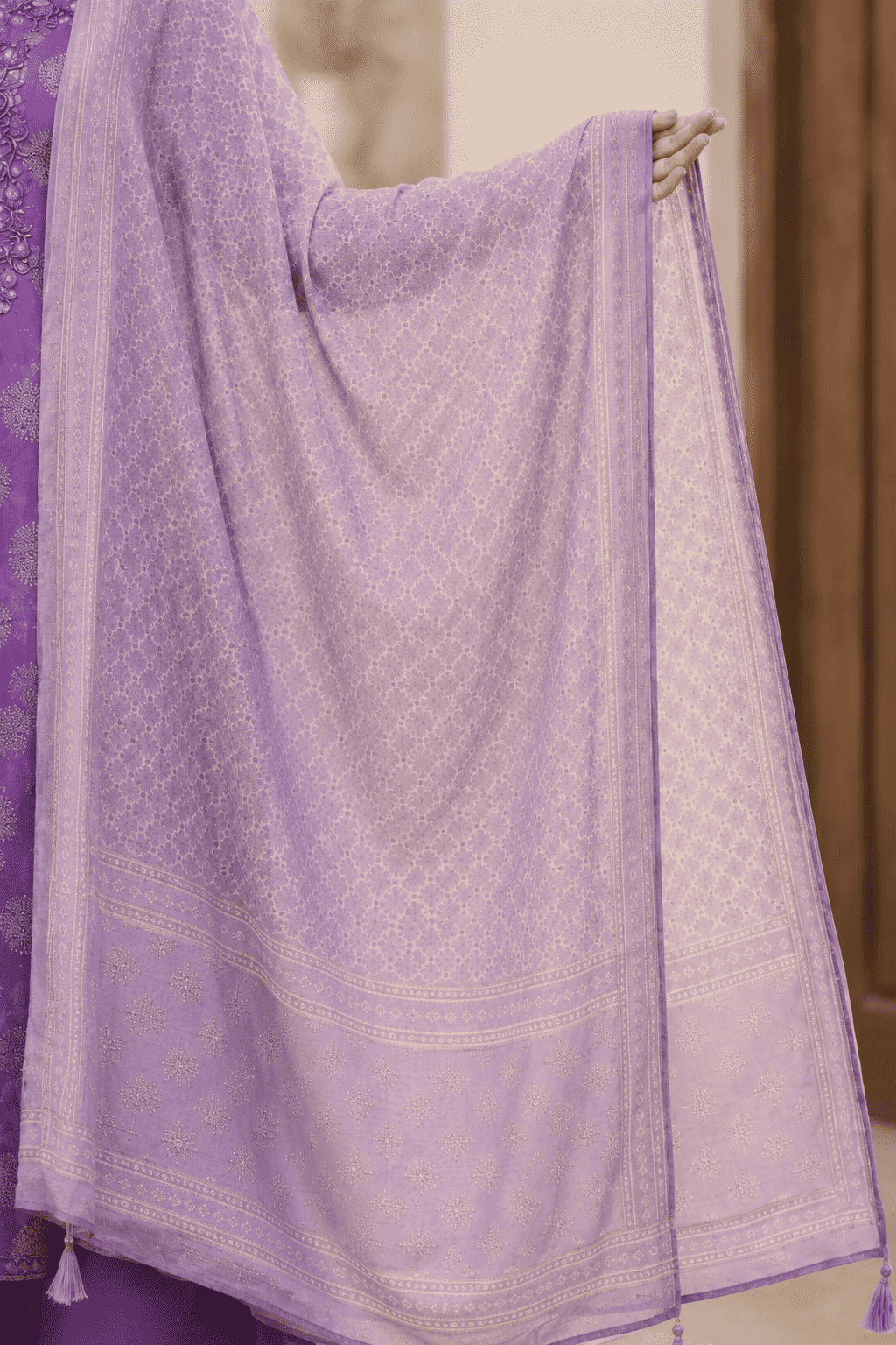 Lavender Cotton Bagru Handblock Kurta Set With Matching Dupatta