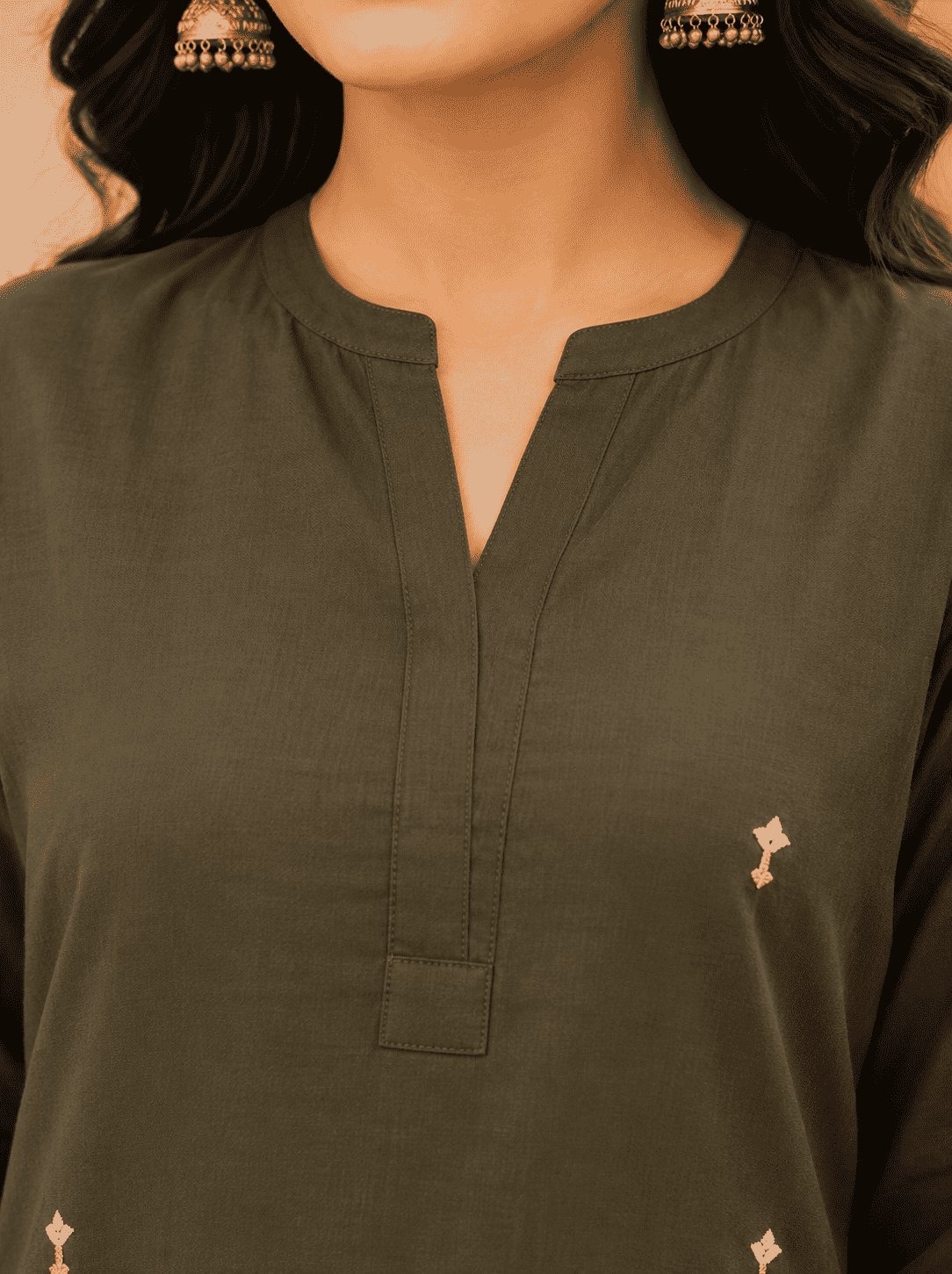 Military Green Pure Cambric Cotton Kurta Pant Set