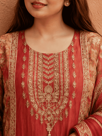 Pink Rayon Digital Printed Kurta Pant With Traditional Dupatta