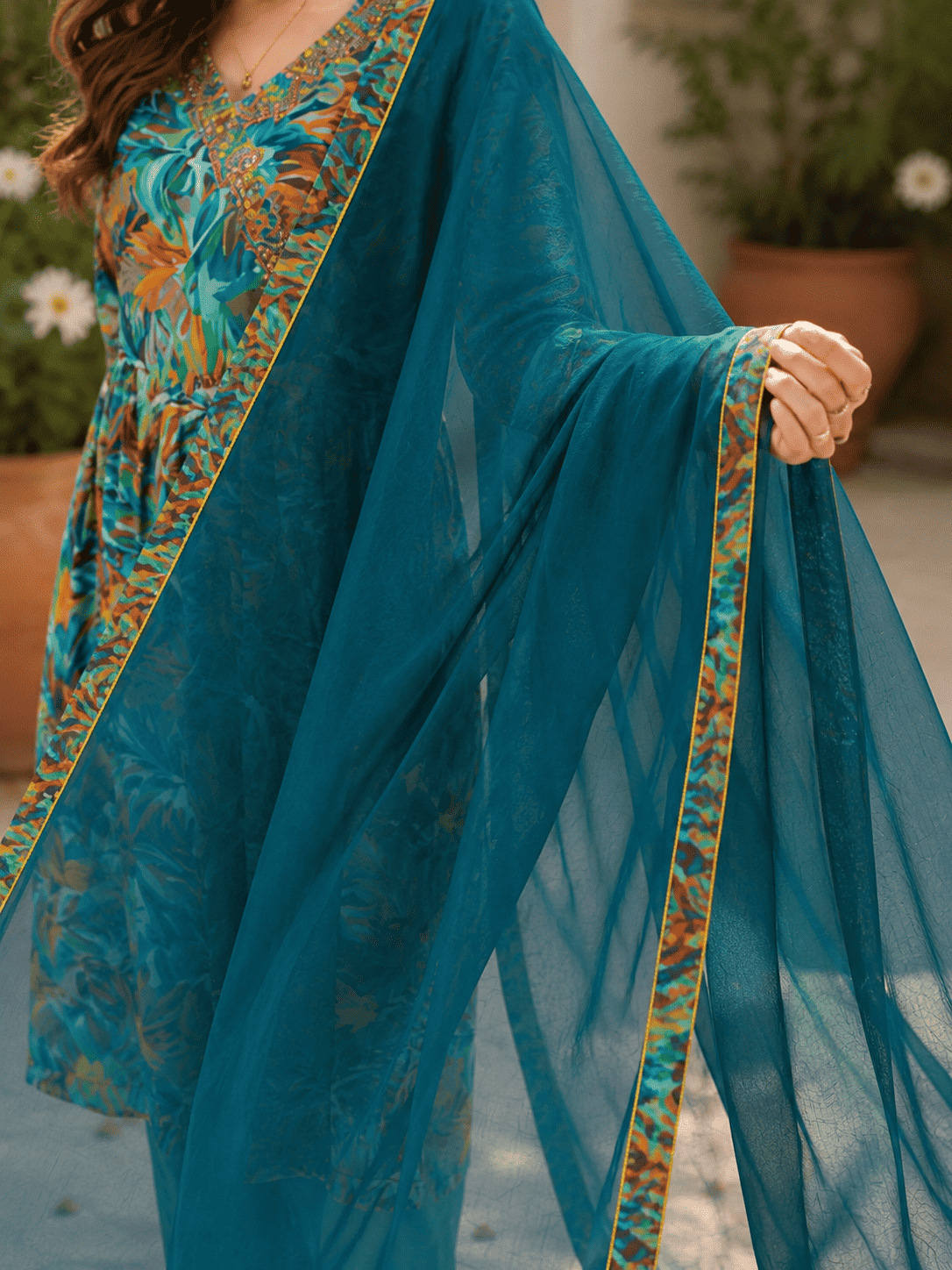 Cotton Mix Tropical Print Suit Set With Dupatta
