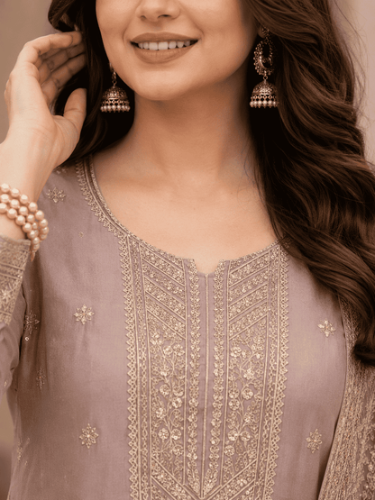 Blush Pink Semi-Stitched Soft Organza Suit Set With Dupatta