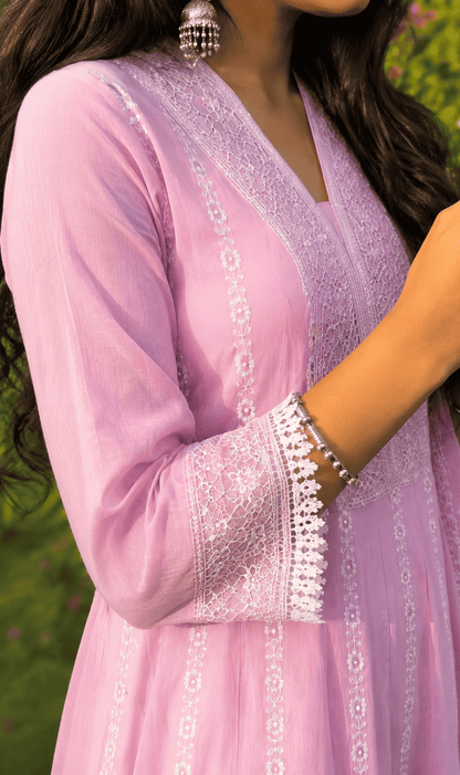 Baby Pink Embroidered Mul Cotton Kurta Pant and Dupatta