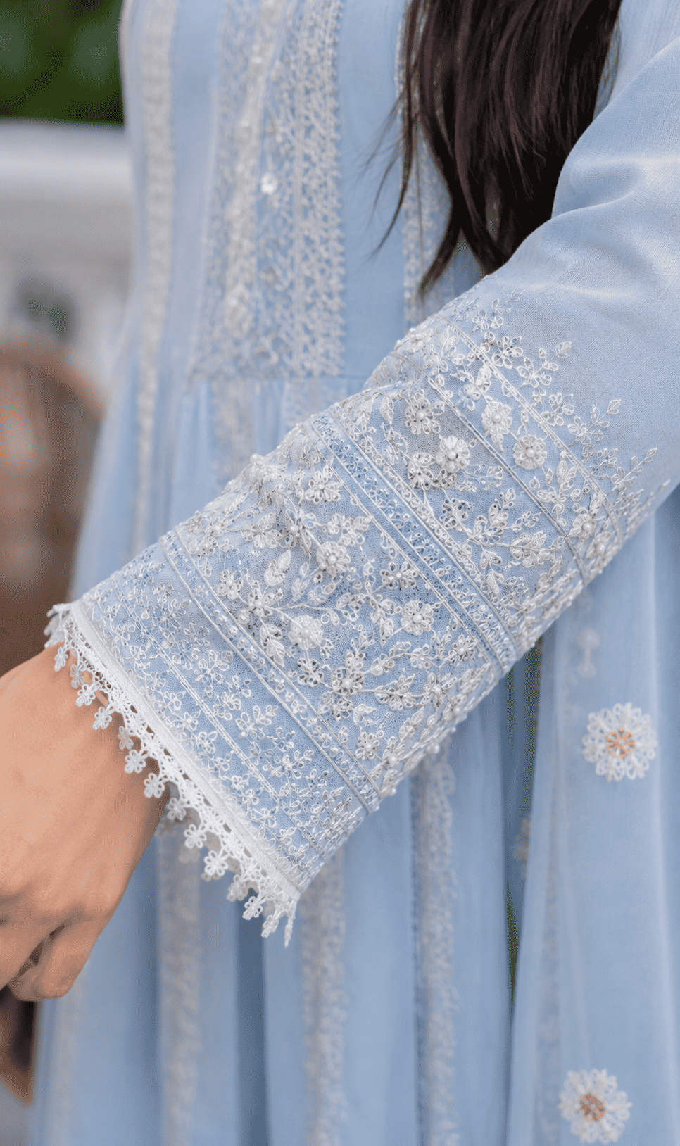 Sky Blue Embroidered Mul Cotton Kurta Pant and Dupatta