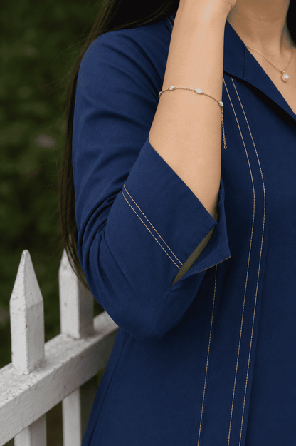 Navy Blue Modal Cotton Embroidered Kurta Pant Set