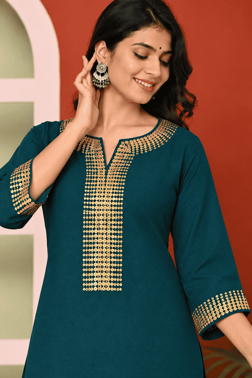 Dark Green Silk Blend Embroidered Kurta Pant Set