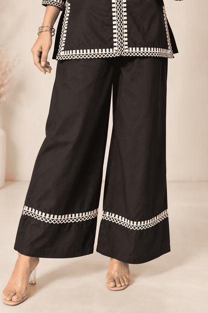 Black With White Thread Embroidered Short Kurta Pant Set
