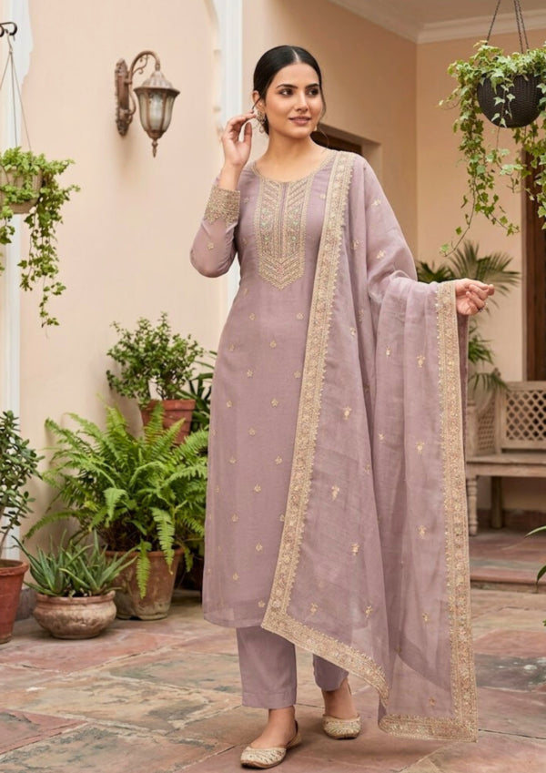 Semi Stitched Soft Blush Pink With Delicate Work Suit Material