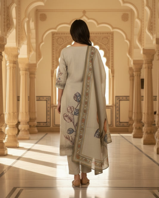 Leaf Motifs Sage Rayon kurta set with dupatta