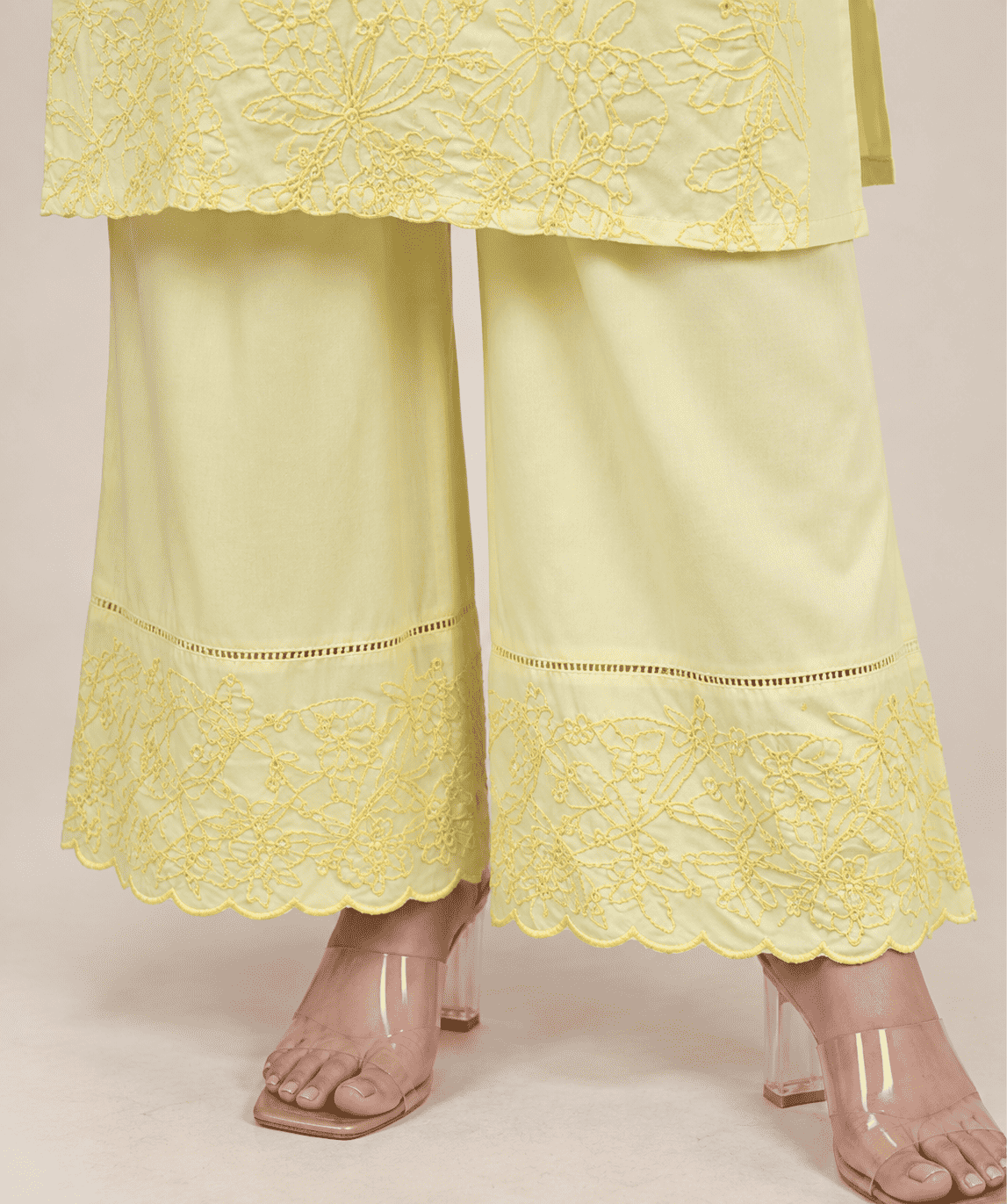 Yellow Embroidered Viscose Kurta Pant Set