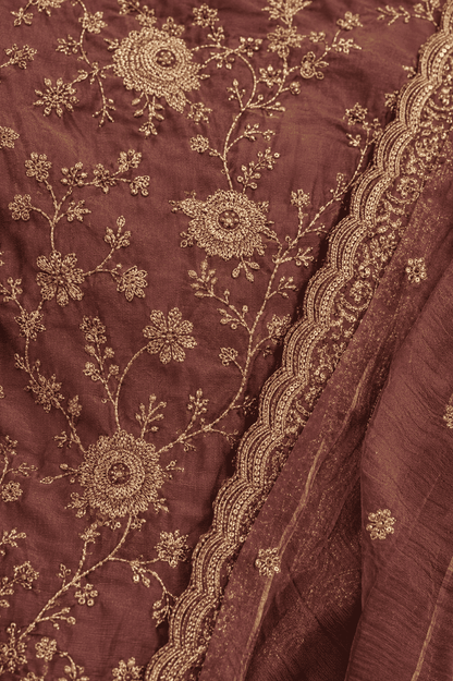 Unstitched Mauve Silk-Textured Fabric With Zari Suit Material