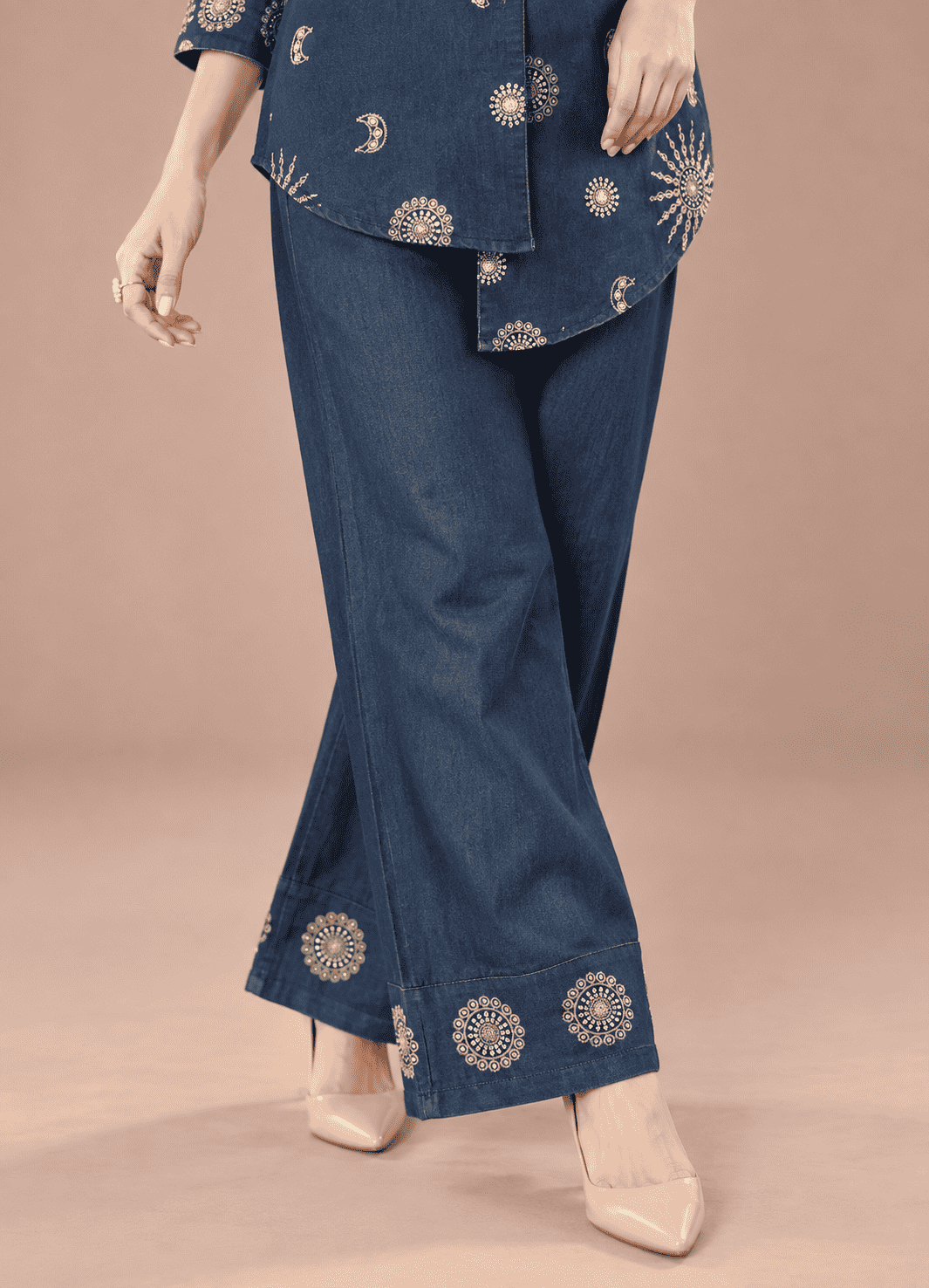 Navy Blue Embroidered Denim Co-ord Set