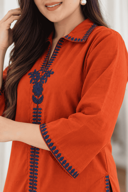 Rust Orange Cotton Blend Co-ord Set