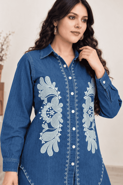 Indigo Blue Embroidered Denim Co-ord Set