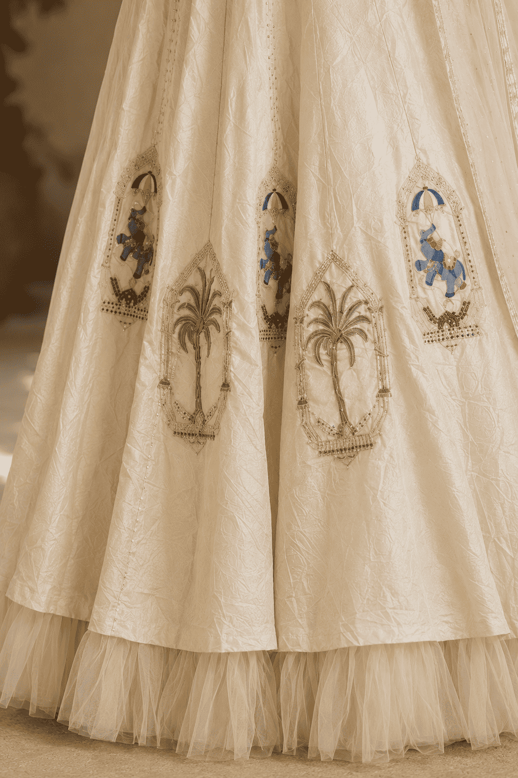 Ivory silk blend with embroidery lehenga choli set with net dupatta