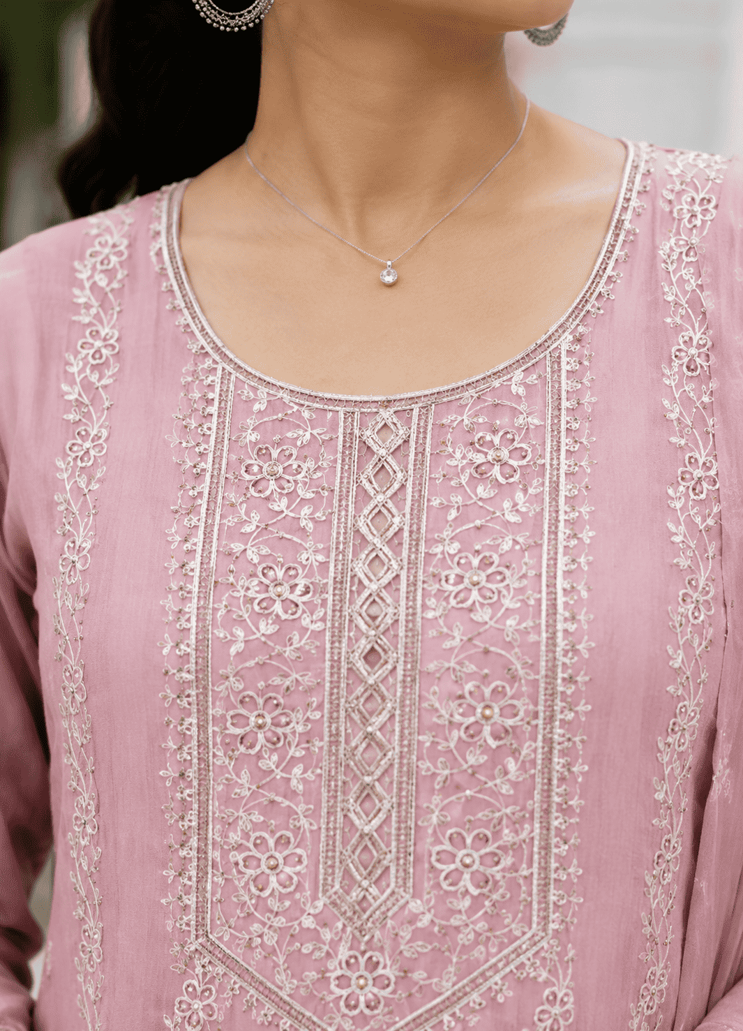 Pink Embroidered Mul Cotton Kurta Pant and Dupatta