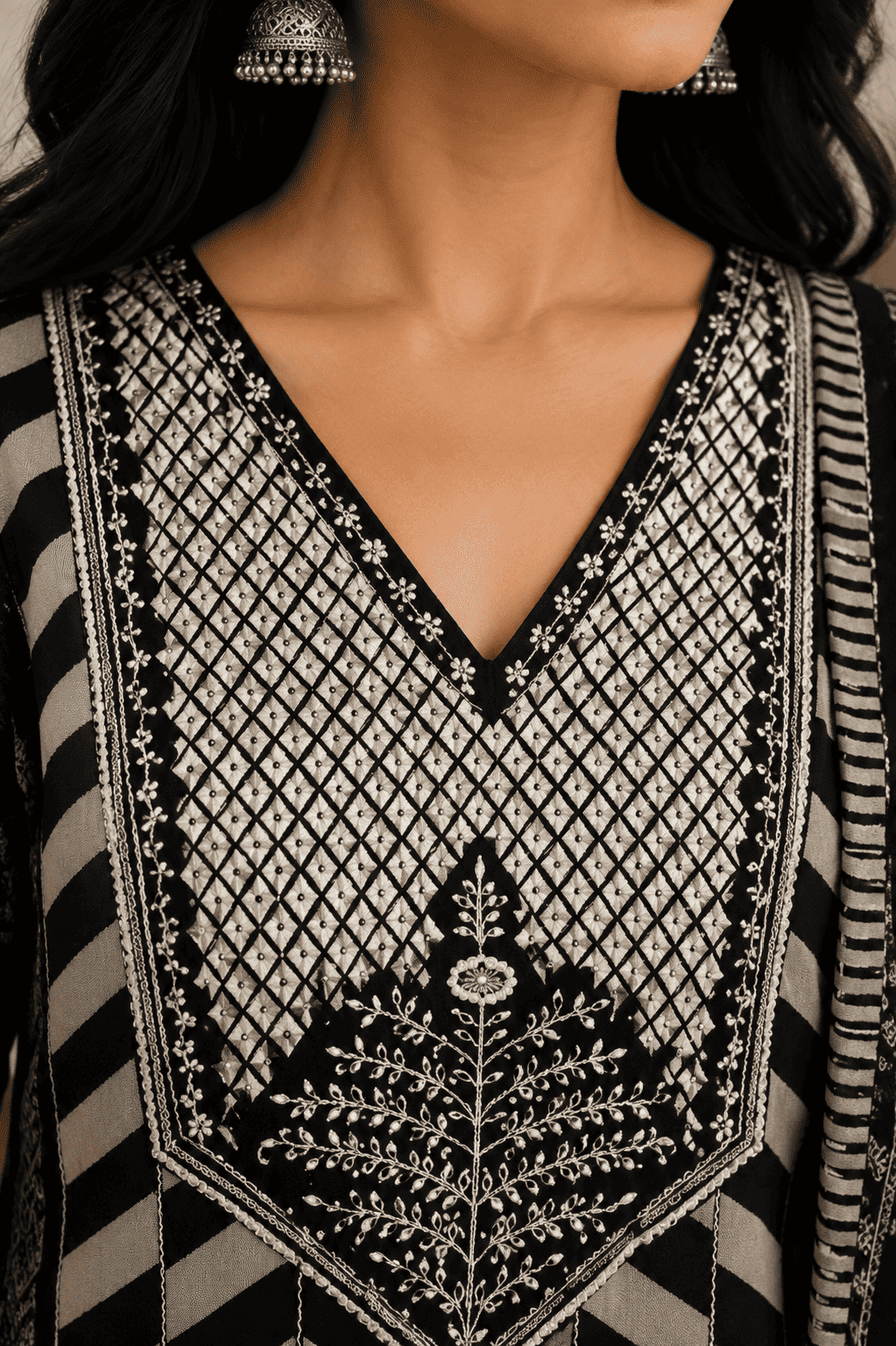 Black Muslin Printed Kurta Pant Set