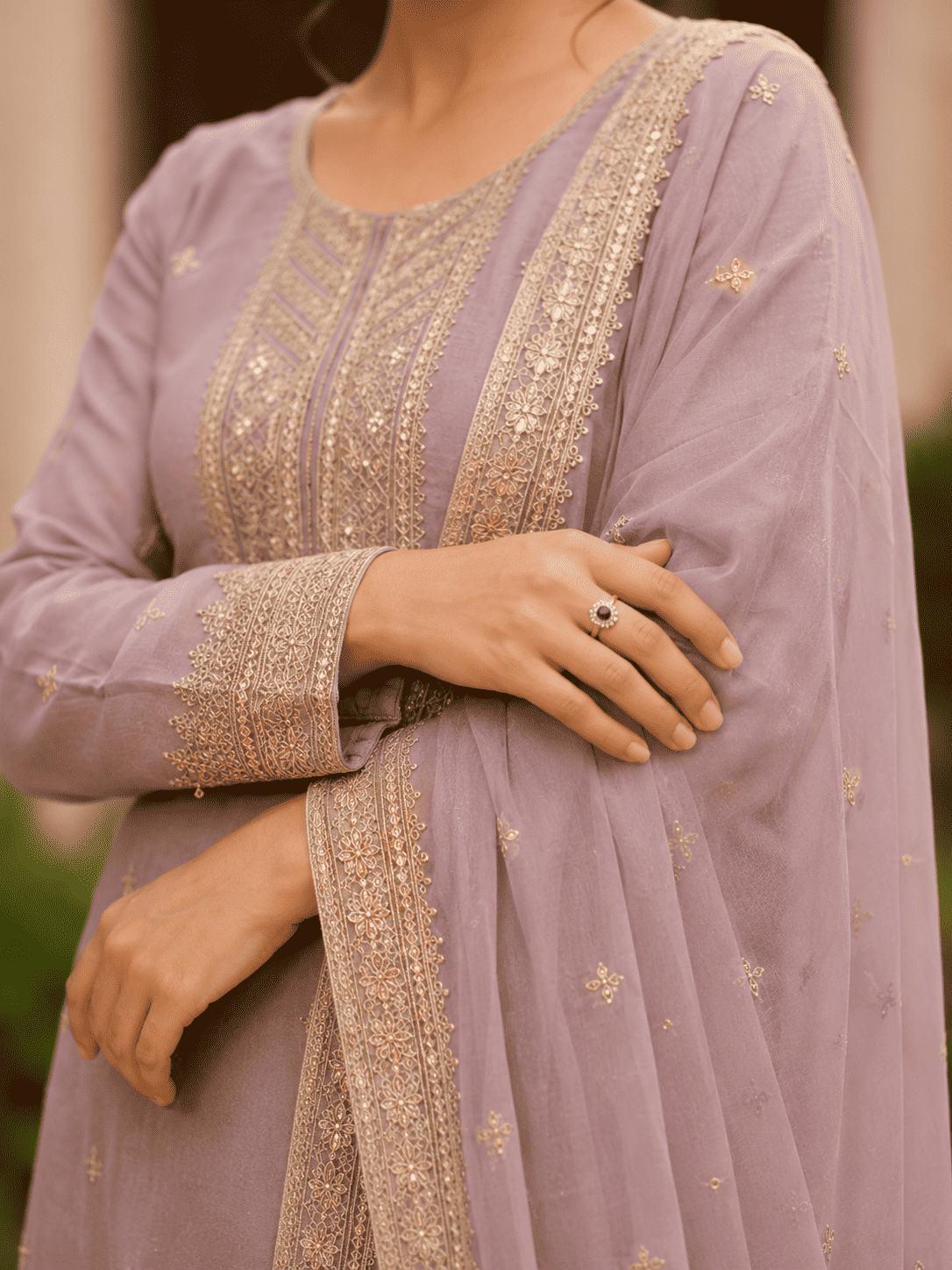 Lilac Semi-Stitched Sheer Organza with Sequins Suit Set With Dupatta
