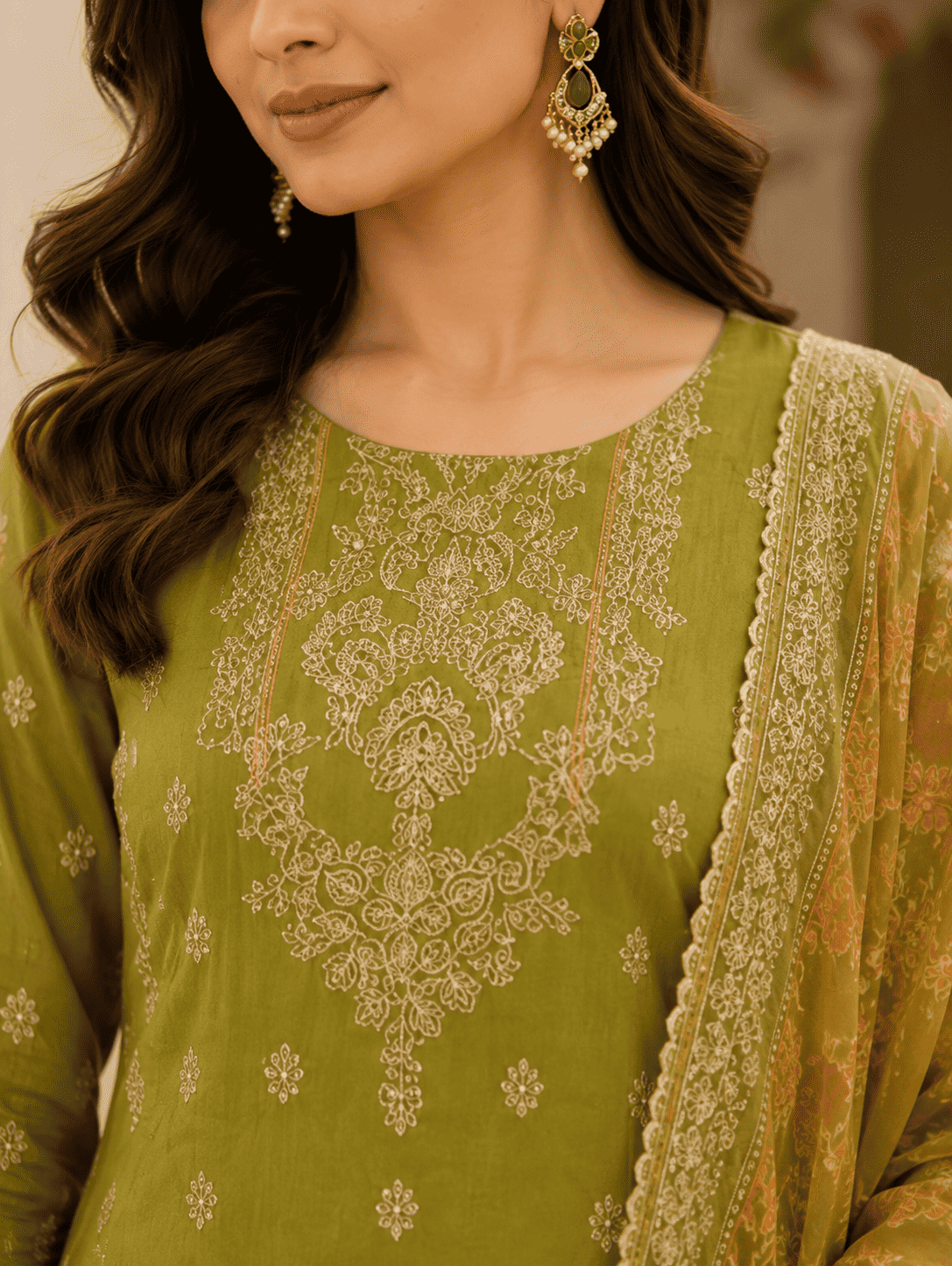 Olive Green Rayon Digital Printed Kurta Pant With Traditional Dupatta