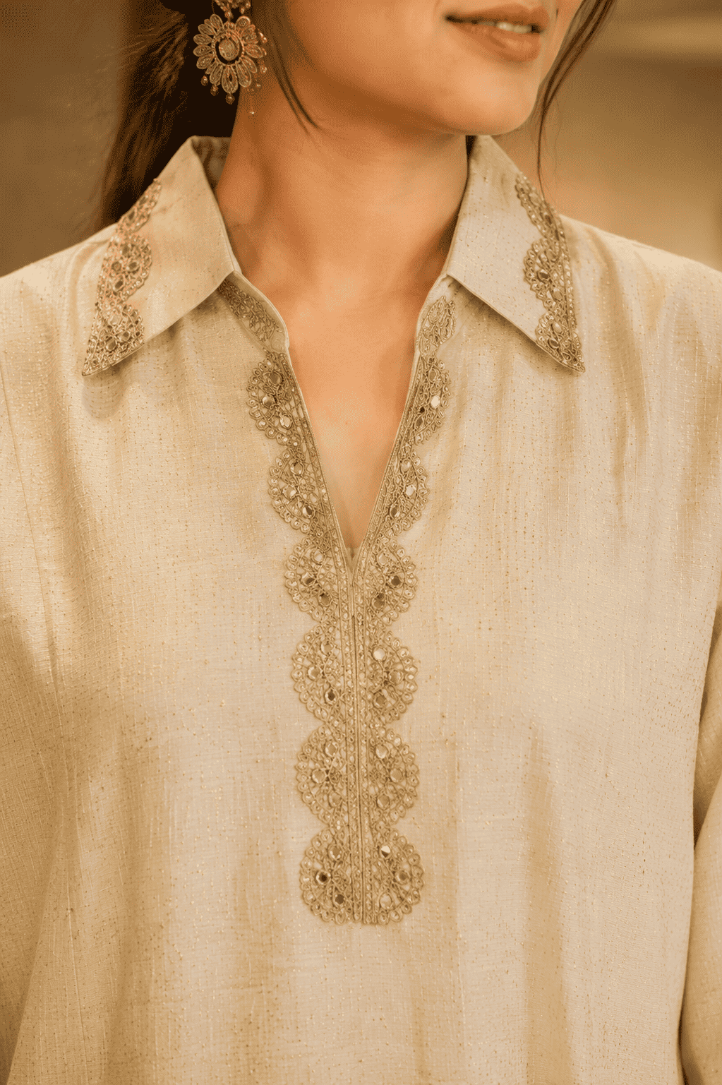 Ivory Khadi Cotton Embroidered Kurta Pant Set