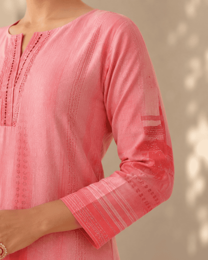 Peach Digital Printed Cotton Kurta Pant Set