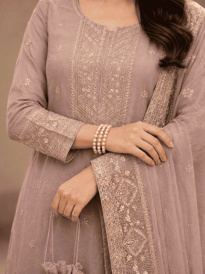 Blush Pink Semi-Stitched Soft Organza Suit Set With Dupatta
