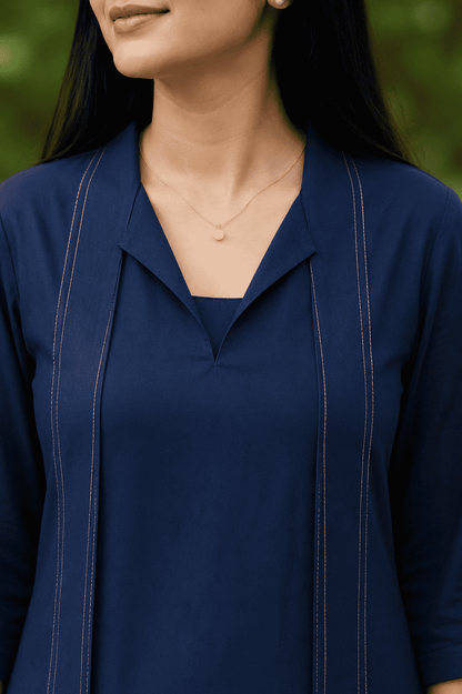 Navy Blue Modal Cotton Embroidered Kurta Pant Set