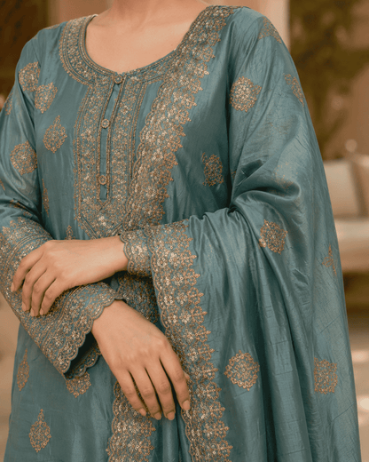 Semi-Stitched Soft Organza-Silk In Pistachio Green With A Gentle Luminous Sheen Suit Material