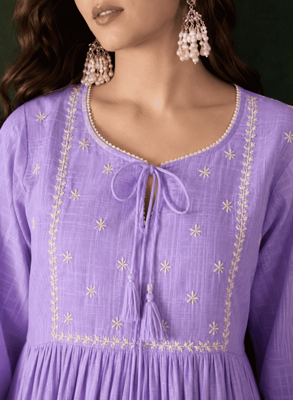 Kota doria lavender kurta pant set with dupatta