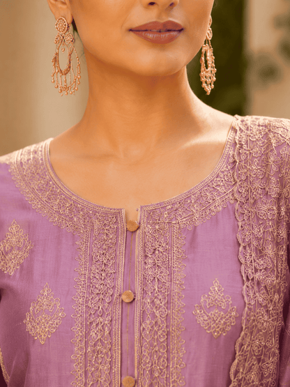 Semi-Stitched Shimmer Organza Silk In Soft Lavender Suit Material