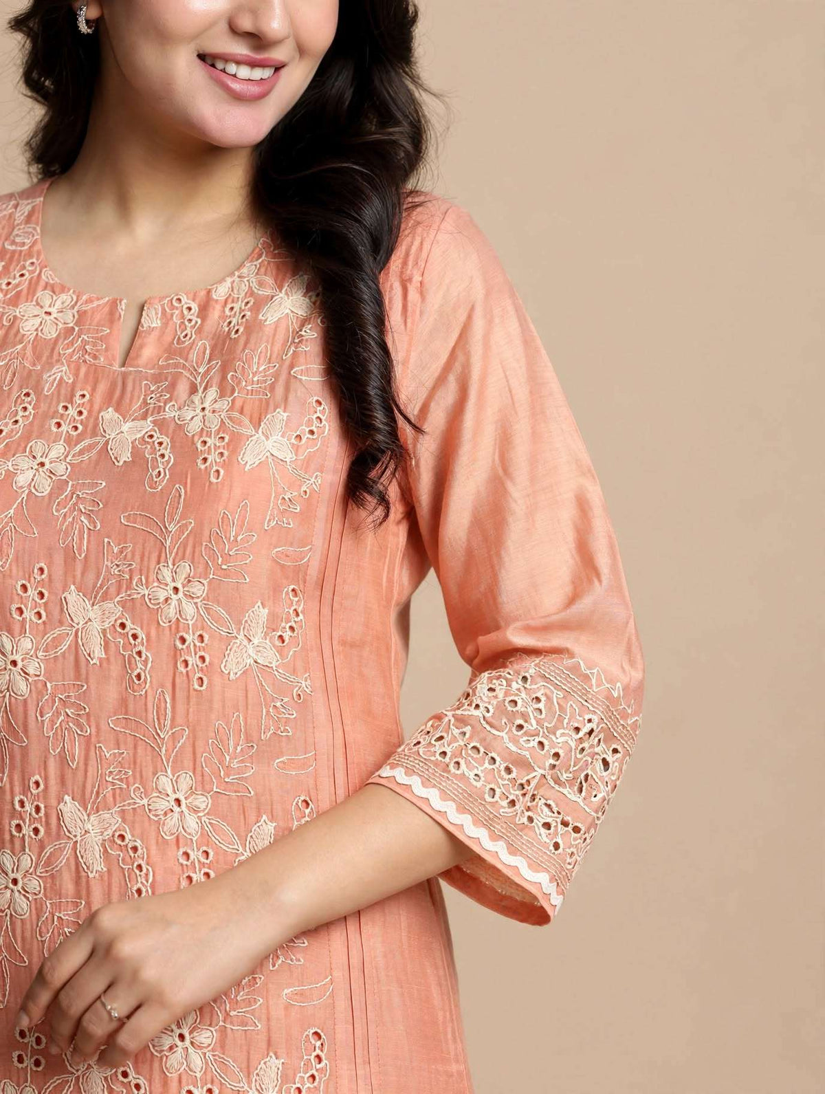 Pink Embroidered Mul Chanderi Kurta Pant Set