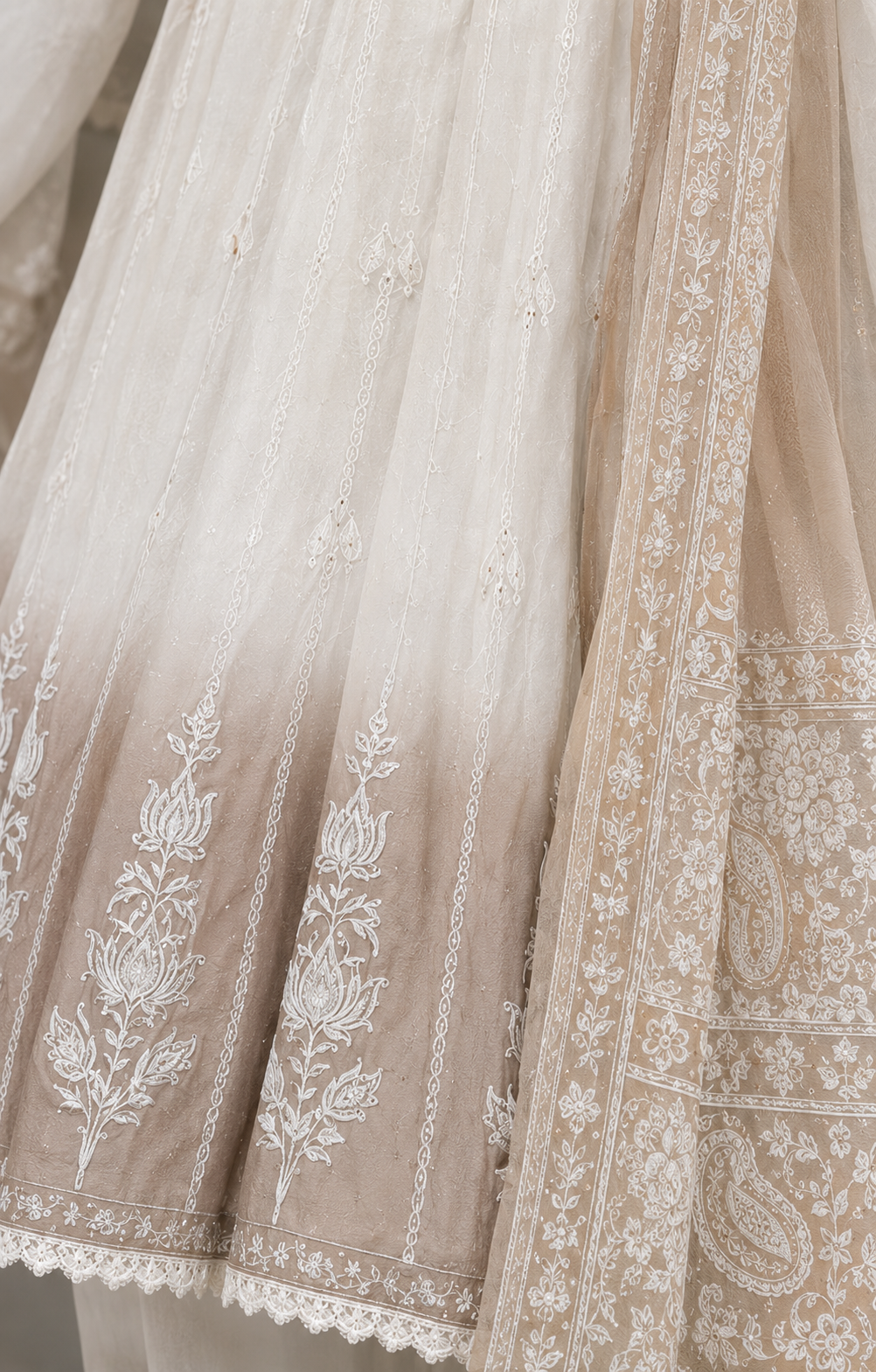 Ivory & Grey Mul Chanderi Ombre Shaded Kurta and Pant with Dupatta
