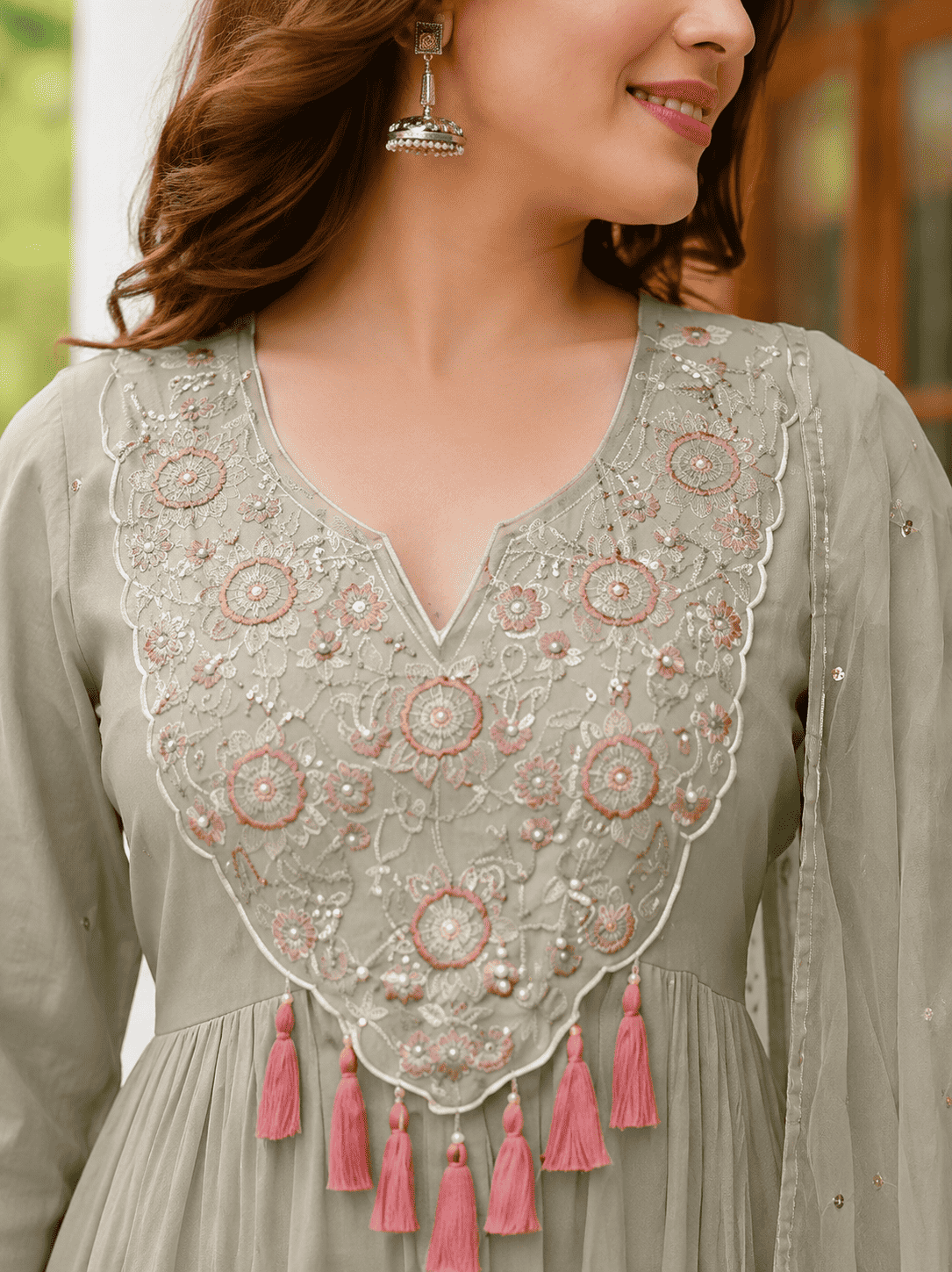 Mint Green Crunchy with embroidery kurta pant with net dupatta