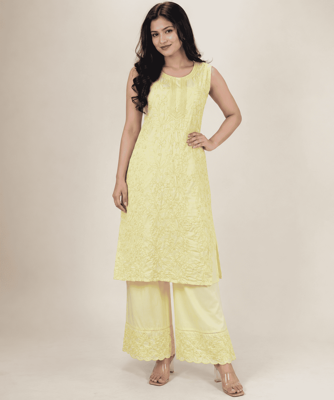Yellow Embroidered Viscose Kurta Pant Set