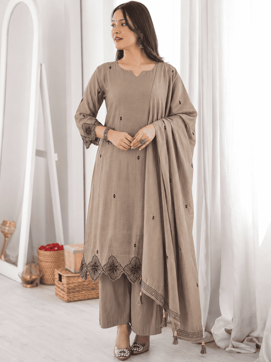 Mouse Embroidered Mul Chanderi Kurta and pant with dupatta