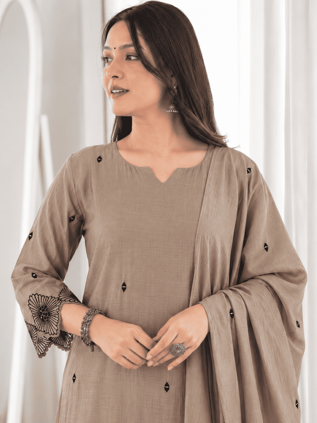 Mouse Embroidered Mul Chanderi Kurta and pant with dupatta