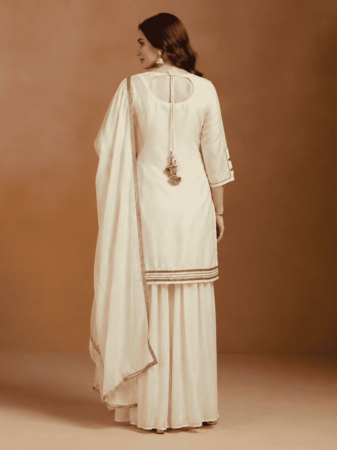 Ivory Embroidered Dola Silk Kurta and Palazzo with dupatta